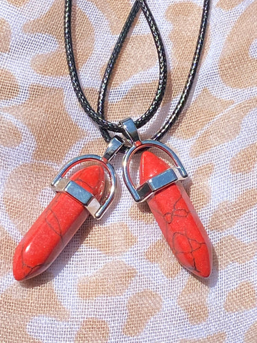 Red Turquoise Crystal Necklace (16 inch chain)