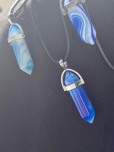 Blue Lace Agate Crystal Necklace (16 inch chain)