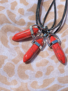 Red Turquoise Crystal Necklace (16 inch chain)