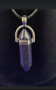 Blue Sandstone Crystal Necklace (16 inch chain)