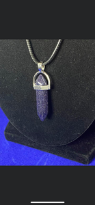 Blue Sandstone Crystal Necklace (16 inch chain)