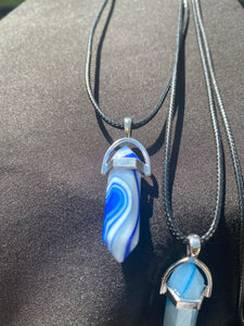 Blue Lace Agate Crystal Necklace (16 inch chain)