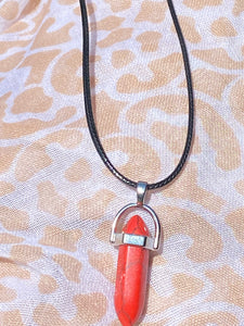 Red Turquoise Crystal Necklace (16 inch chain)